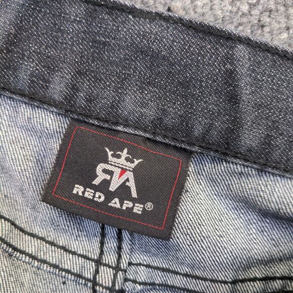 Red Ape Men's Straight Jeans Size 44 Black 5-Pocket Embroidered Logo Dark Wash - Picture 12 of 15